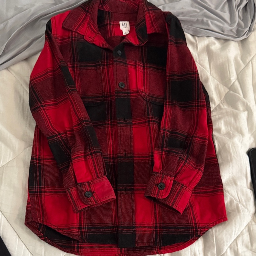 GAP Kids Red and Black Plaid Button Down Shirt